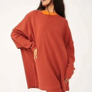 free people intimately L Rust Waffle Knit Long Sleeve Top